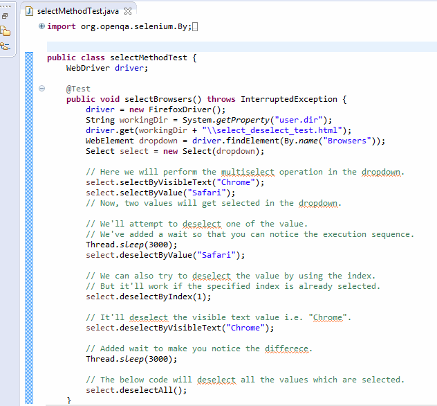 DropDown And Multiple Select Actions Using Webdriver Commands
