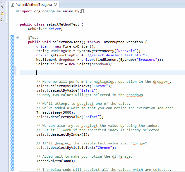 Dropdown and Multiple Select Actions Using Webdriver Select Class Methods.