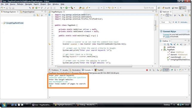 Selenium Tutorial – Google page Rank input values Selenium Tutorial – Google page Rank input values