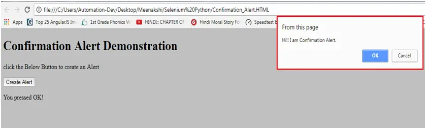 Handle Alert # Confirmation Popup Box