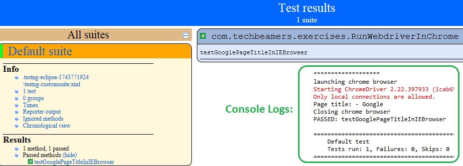Running Webdriver Test Cases - Execution Report