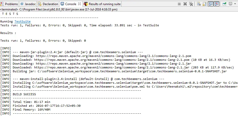 Running Webdriver Tests Using Maven - Execution Summary