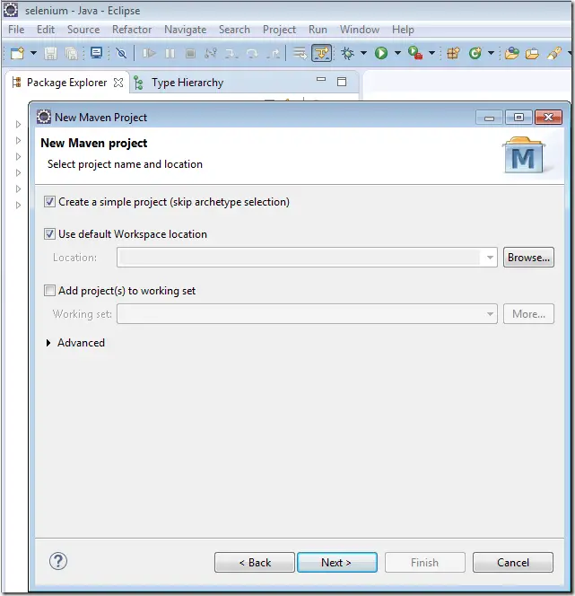 WebDriver Maven Project - Skip Archetype Selection Skip Archetype Selection